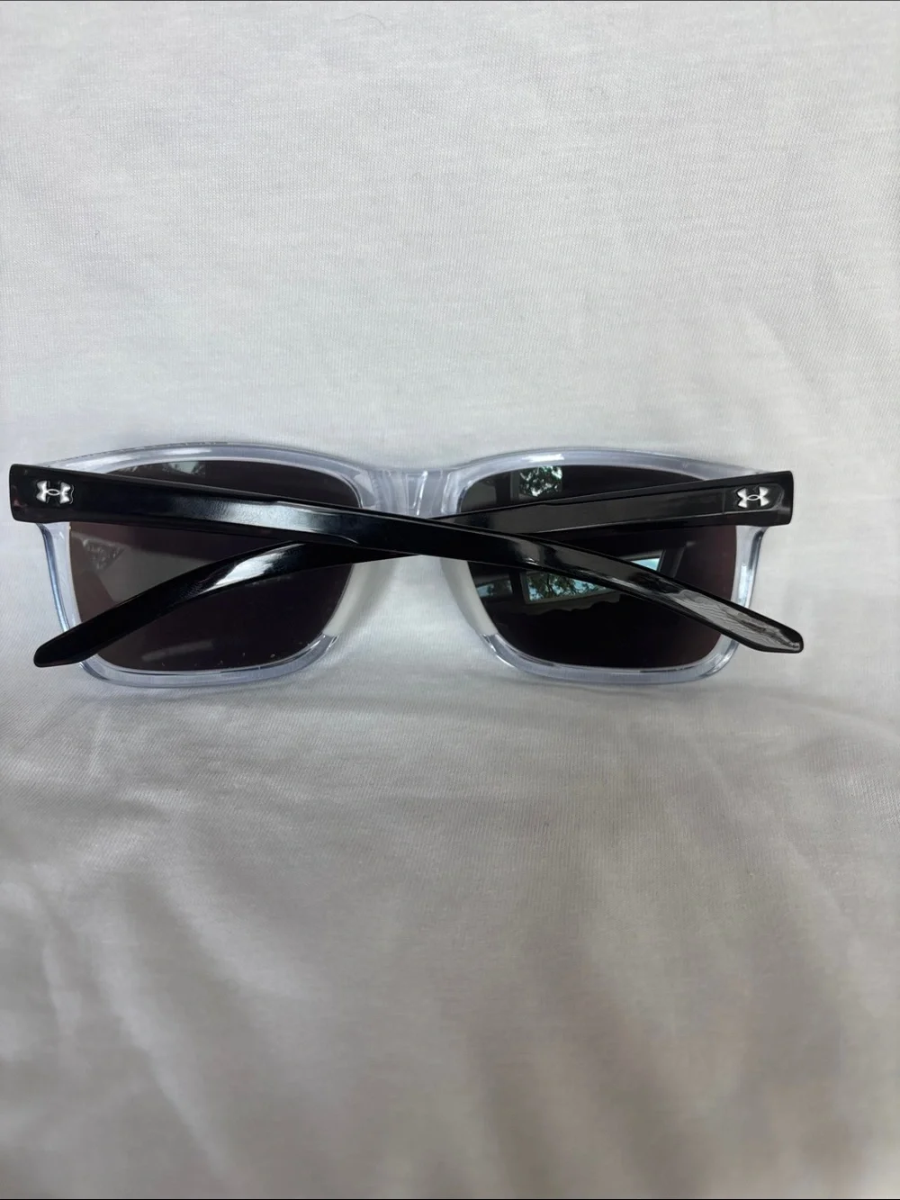 Under Armour Clear Frame Sunglasses with Green-Blue Mirrored Lenses